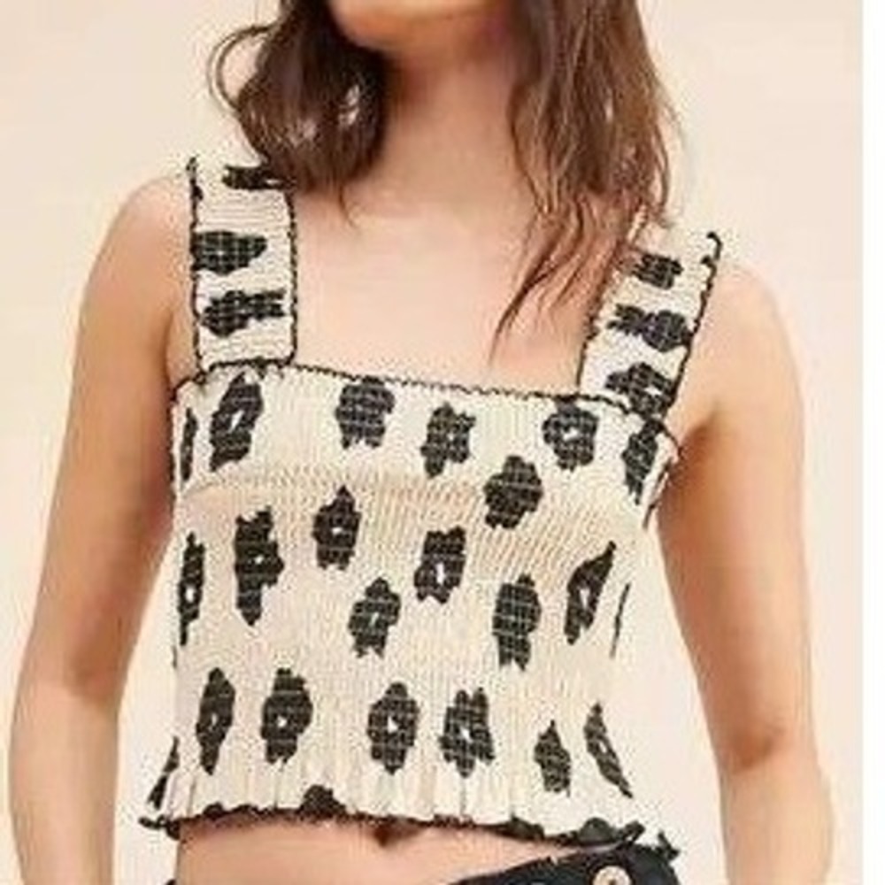 Anthropolgie RITA ROW Katherine Smocked Linen Crop Top Medium Ethical Boho Chic